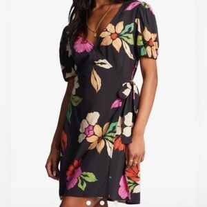 Billabong Black Floral Mini Wrap Dress